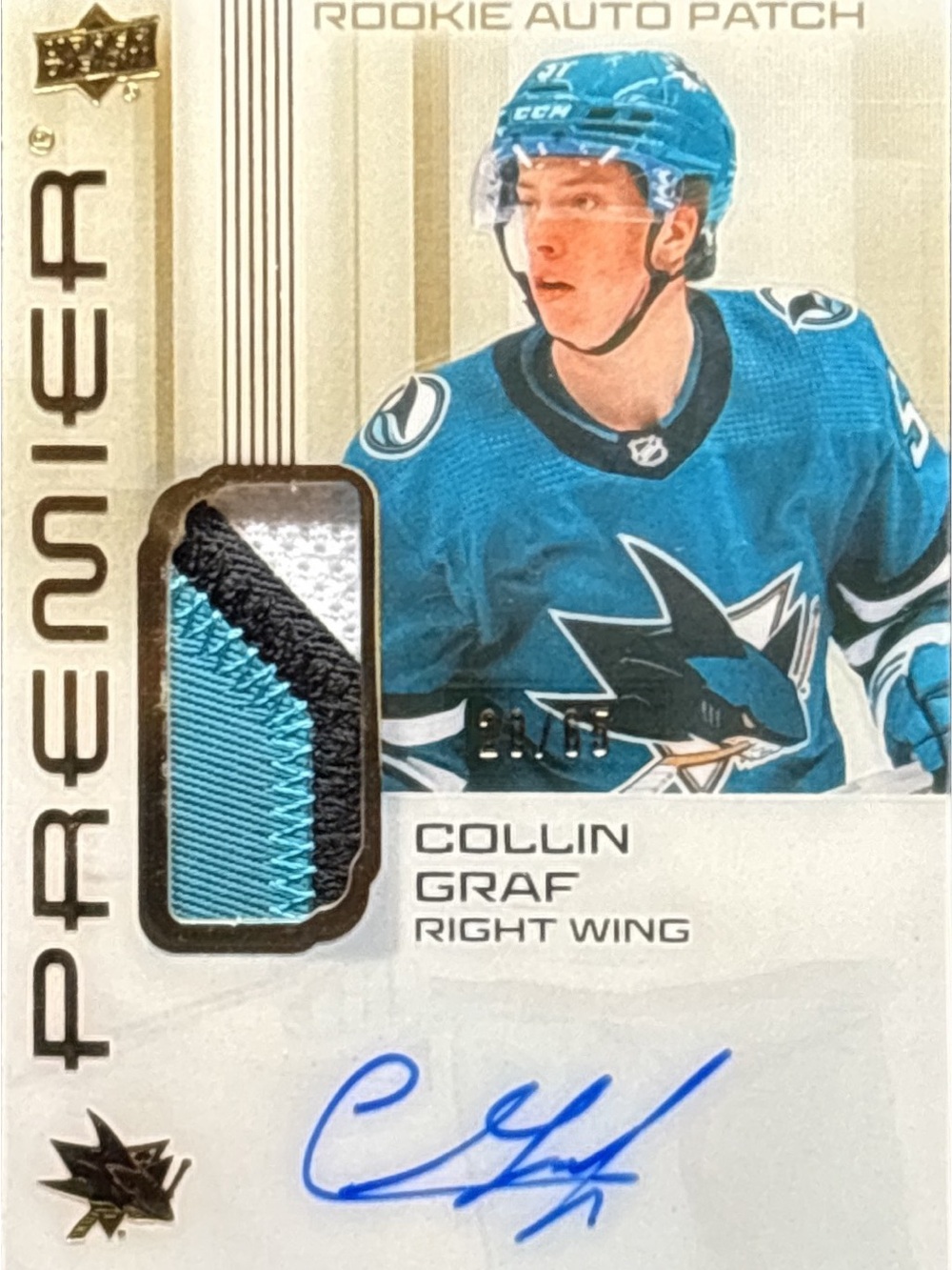 Premier Rookie Auto Patch Card - Collin Graf - LE 20/65